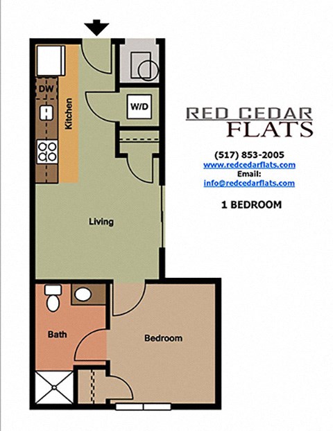 Floor plan for 1 bed, 1 bath, 481 sqft